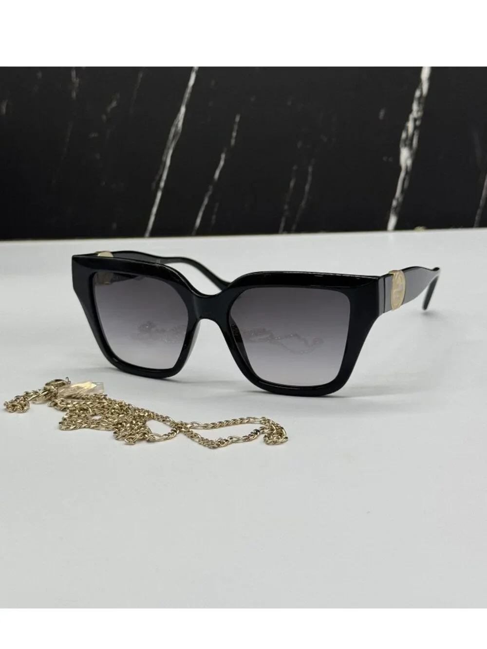 New Gucci GG1023S 001 with Gold Chain Women Cat Eye Sunglasses